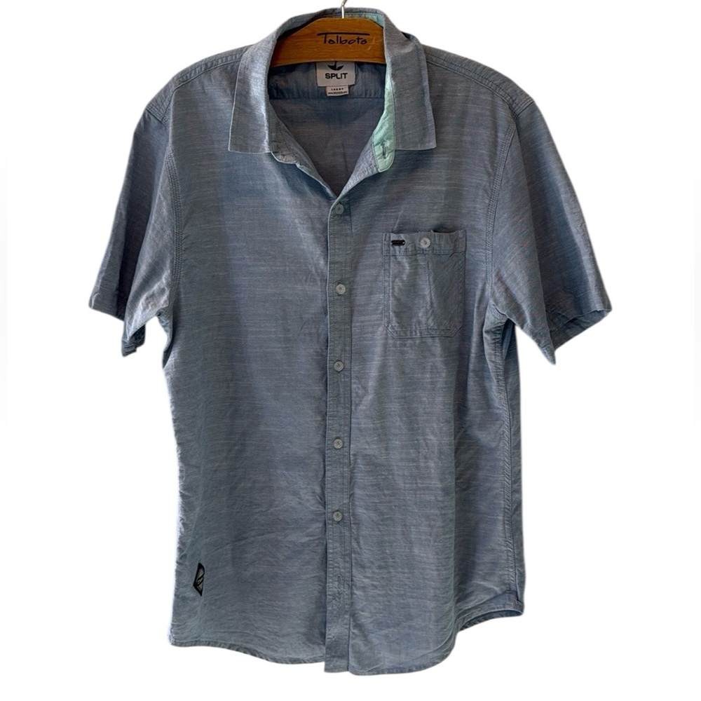 Split‎ Short Sleeve Button Down Mens Shirt Blue Size large Made in USA